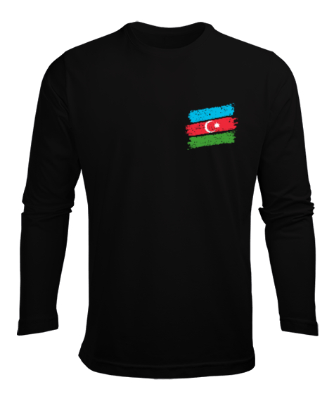 Tisho - Azerbaycan,Azerbaijan,Azerbaycan Bayrağı,Azerbaycan logosu. Siyah Erkek Uzun Kol Yazlık Tişört