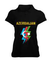 Azerbaycan,Azerbaijan,Azerbaycan Bayrağı,Azerbaycan logosu. Siyah Kadın Polo Yaka Tişört - Tisho