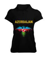 Azerbaycan,Azerbaijan,Azerbaycan Bayrağı,Azerbaycan logosu. Siyah Kadın Polo Yaka Tişört - Tisho