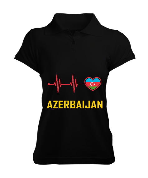 Tisho - Azerbaycan,Azerbaijan,Azerbaycan Bayrağı,Azerbaycan logosu. Siyah Kadın Polo Yaka Tişört