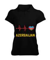 Azerbaycan,Azerbaijan,Azerbaycan Bayrağı,Azerbaycan logosu. Siyah Kadın Polo Yaka Tişört - Tisho