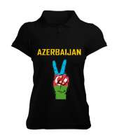 Azerbaycan,Azerbaijan,Azerbaycan Bayrağı,Azerbaycan logosu. Siyah Kadın Polo Yaka Tişört - Tisho