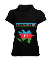 Azerbaycan,Azerbaijan,Azerbaycan Bayrağı,Azerbaycan logosu. Siyah Kadın Polo Yaka Tişört - Tisho