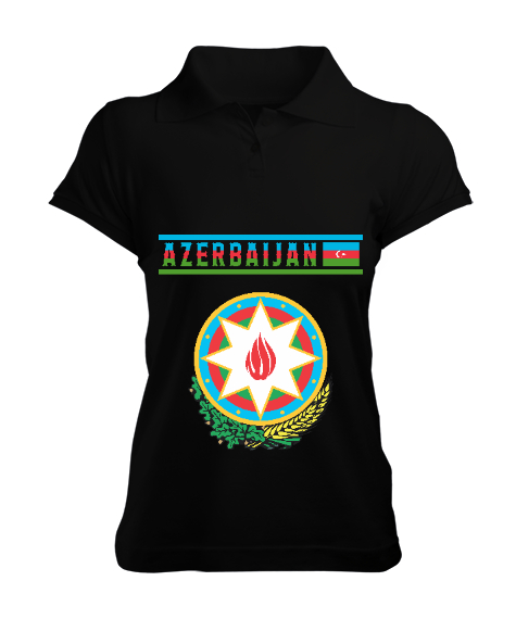 Tisho - Azerbaycan,Azerbaijan,Azerbaycan Bayrağı,Azerbaycan logosu. Siyah Kadın Polo Yaka Tişört