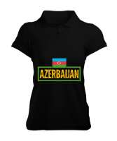 Azerbaycan,Azerbaijan,Azerbaycan Bayrağı,Azerbaycan logosu. Siyah Kadın Polo Yaka Tişört - Tisho