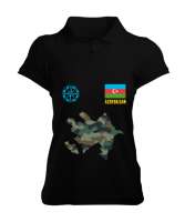 Azerbaycan,Azerbaijan,Azerbaycan Bayrağı,Azerbaycan logosu. Siyah Kadın Polo Yaka Tişört - Tisho