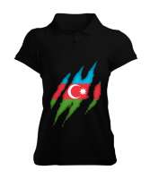 Azerbaycan,Azerbaijan,Azerbaycan Bayrağı,Azerbaycan logosu. Siyah Kadın Polo Yaka Tişört - Tisho