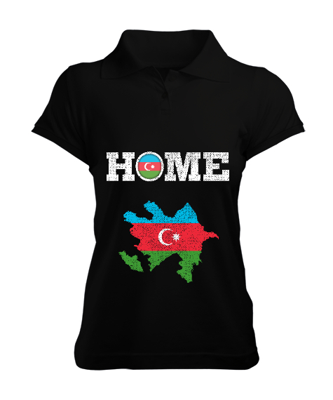 Azerbaycan,Azerbaijan,Azerbaycan Bayrağı,Azerbaycan logosu. Siyah Kadın Polo Yaka Tişört - Tisho