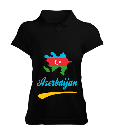 Azerbaycan,Azerbaijan,Azerbaycan Bayrağı,Azerbaycan logosu. Siyah Kadın Polo Yaka Tişört - Tisho