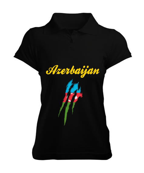 Azerbaycan,Azerbaijan,Azerbaycan Bayrağı,Azerbaycan logosu. Siyah Kadın Polo Yaka Tişört - Tisho