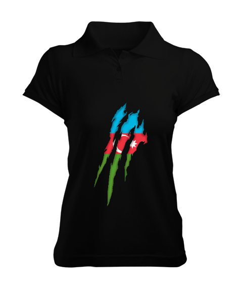 Azerbaycan,Azerbaijan,Azerbaycan Bayrağı,Azerbaycan logosu. Siyah Kadın Polo Yaka Tişört - Tisho