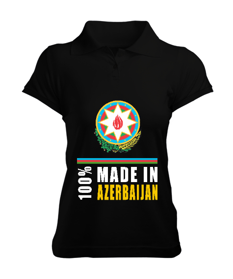 Azerbaycan,Azerbaijan,Azerbaycan Bayrağı,Azerbaycan logosu. Siyah Kadın Polo Yaka Tişört - Tisho