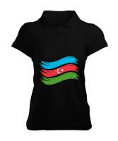 Azerbaycan,Azerbaijan,Azerbaycan Bayrağı,Azerbaycan logosu. Siyah Kadın Polo Yaka Tişört - Tisho