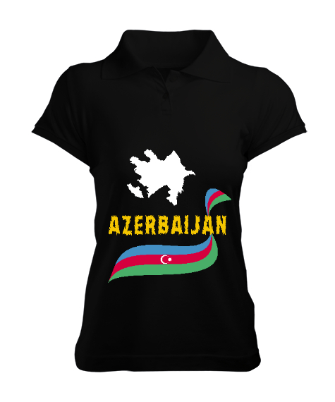 Azerbaycan,Azerbaijan,Azerbaycan Bayrağı,Azerbaycan logosu. Siyah Kadın Polo Yaka Tişört - Tisho