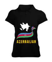 Azerbaycan,Azerbaijan,Azerbaycan Bayrağı,Azerbaycan logosu. Siyah Kadın Polo Yaka Tişört - Tisho