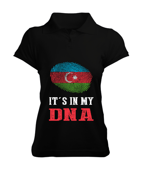 Azerbaycan,Azerbaijan,Azerbaycan Bayrağı,Azerbaycan logosu. Siyah Kadın Polo Yaka Tişört - Tisho