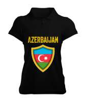 Azerbaycan,Azerbaijan,Azerbaycan Bayrağı,Azerbaycan logosu. Siyah Kadın Polo Yaka Tişört - Tisho