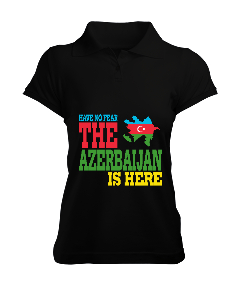Azerbaycan,Azerbaijan,Azerbaycan Bayrağı,Azerbaycan logosu. Siyah Kadın Polo Yaka Tişört - Tisho