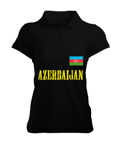 Azerbaycan,Azerbaijan,Azerbaycan Bayrağı,Azerbaycan logosu. Siyah Kadın Polo Yaka Tişört - Tisho