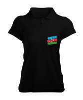 Azerbaycan,Azerbaijan,Azerbaycan Bayrağı,Azerbaycan logosu. Siyah Kadın Polo Yaka Tişört - Tisho