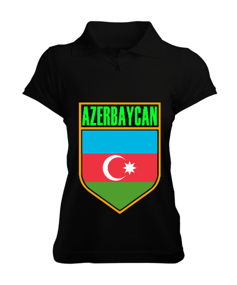 Tisho - Azerbaycan,Azerbaijan,Azerbaycan Bayrağı,Azerbaycan logosu. Siyah Kadın Polo Yaka Tişört