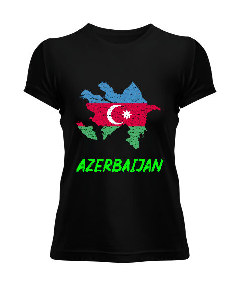 Tisho - Azerbaycan,Azerbaijan,Azerbaycan Bayrağı,Azerbaycan logosu. Siyah Kadın Tişört