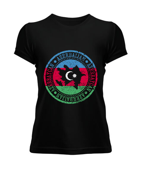 Tisho - Azerbaycan,Azerbaijan,Azerbaycan Bayrağı,Azerbaycan logosu. Siyah Kadın Tişört