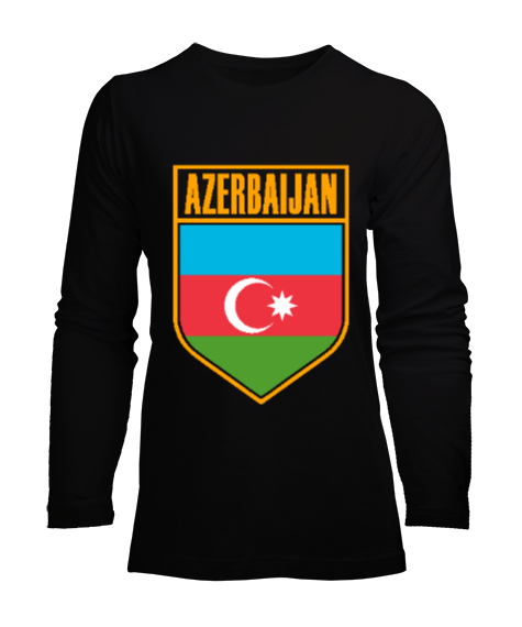 Tisho - Azerbaycan,Azerbaijan,Azerbaycan Bayrağı,Azerbaycan logosu. Siyah Kadın Uzun Kol Tişört