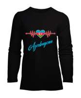 Azerbaycan,Azerbaijan,Azerbaycan Bayrağı,Azerbaycan logosu. Siyah Kadın Uzun Kol Tişört - Tisho