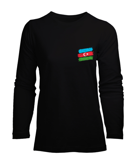 Tisho - Azerbaycan,Azerbaijan,Azerbaycan Bayrağı,Azerbaycan logosu. Siyah Kadın Uzun Kol Tişört