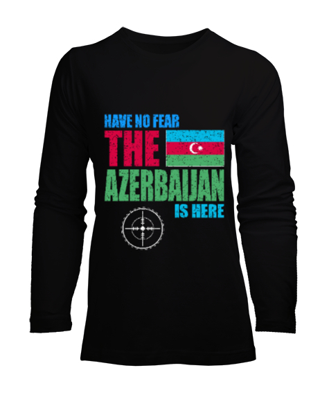 Tisho - Azerbaycan,Azerbaijan,Azerbaycan Bayrağı,Azerbaycan logosu. Siyah Kadın Uzun Kol Tişört