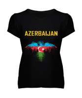 Azerbaycan,Azerbaijan,Azerbaycan Bayrağı,Azerbaycan logosu. Siyah Kadın V Yaka Tişört - Tisho