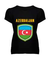 Azerbaycan,Azerbaijan,Azerbaycan Bayrağı,Azerbaycan logosu. Siyah Kadın V Yaka Tişört - Tisho