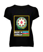 Azerbaycan,Azerbaijan,Azerbaycan Bayrağı,Azerbaycan logosu. Siyah Kadın V Yaka Tişört - Tisho