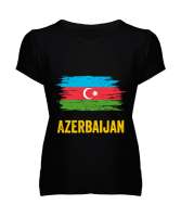 Azerbaycan,Azerbaijan,Azerbaycan Bayrağı,Azerbaycan logosu. Siyah Kadın V Yaka Tişört - Tisho