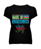 Azerbaycan,Azerbaijan,Azerbaycan Bayrağı,Azerbaycan logosu. Siyah Kadın V Yaka Tişört - Tisho
