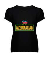 Azerbaycan,Azerbaijan,Azerbaycan Bayrağı,Azerbaycan logosu. Siyah Kadın V Yaka Tişört - Tisho