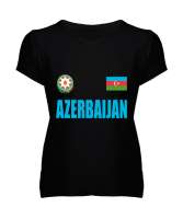 Azerbaycan,Azerbaijan,Azerbaycan Bayrağı,Azerbaycan logosu. Siyah Kadın V Yaka Tişört - Tisho