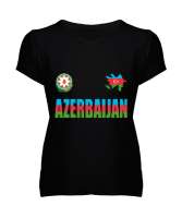 Azerbaycan,Azerbaijan,Azerbaycan Bayrağı,Azerbaycan logosu. Siyah Kadın V Yaka Tişört - Tisho