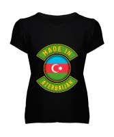 Azerbaycan,Azerbaijan,Azerbaycan Bayrağı,Azerbaycan logosu. Siyah Kadın V Yaka Tişört - Tisho