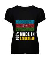 Azerbaycan,Azerbaijan,Azerbaycan Bayrağı,Azerbaycan logosu. Siyah Kadın V Yaka Tişört - Tisho