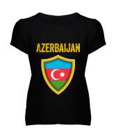 Azerbaycan,Azerbaijan,Azerbaycan Bayrağı,Azerbaycan logosu. Siyah Kadın V Yaka Tişört - Tisho