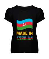 Azerbaycan,Azerbaijan,Azerbaycan Bayrağı,Azerbaycan logosu. Siyah Kadın V Yaka Tişört - Tisho