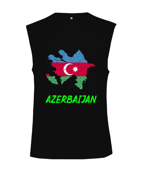 Tisho - Azerbaycan,Azerbaijan,Azerbaycan Bayrağı,Azerbaycan logosu. Siyah Kesik Kol Unisex Tişört