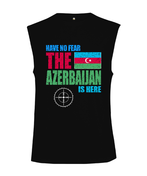 Tisho - Azerbaycan,Azerbaijan,Azerbaycan Bayrağı,Azerbaycan logosu. Siyah Kesik Kol Unisex Tişört