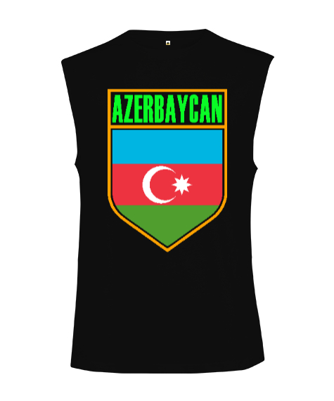 Tisho - Azerbaycan,Azerbaijan,Azerbaycan Bayrağı,Azerbaycan logosu. Siyah Kesik Kol Unisex Tişört