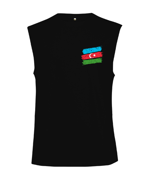 Tisho - Azerbaycan,Azerbaijan,Azerbaycan Bayrağı,Azerbaycan logosu. Siyah Kesik Kol Unisex Tişört