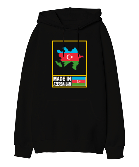 Tisho - Azerbaycan,Azerbaijan,Azerbaycan Bayrağı,Azerbaycan logosu. Siyah Oversize Unisex Kapüşonlu Sweatshirt