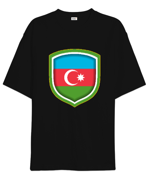 Tisho - Azerbaycan,Azerbaijan,Azerbaycan Bayrağı,Azerbaycan logosu. Siyah Oversize Unisex Tişört