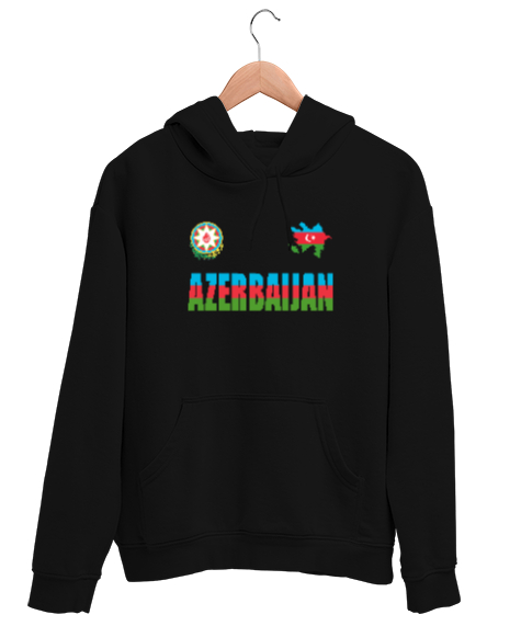Tisho - Azerbaycan,Azerbaijan,Azerbaycan Bayrağı,Azerbaycan logosu. Siyah Unisex Kapşonlu Sweatshirt
